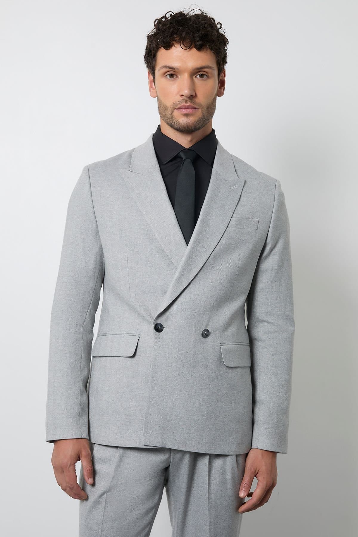 Burton Burton Men's Grey Herringbone Double Breasted Blazer