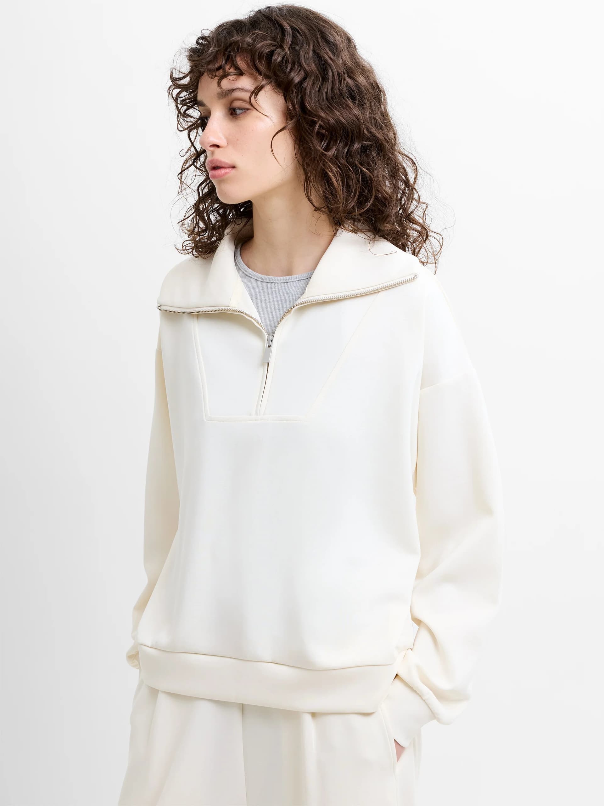French Connection Wren Half Zip Sweater Porcelain Cream
