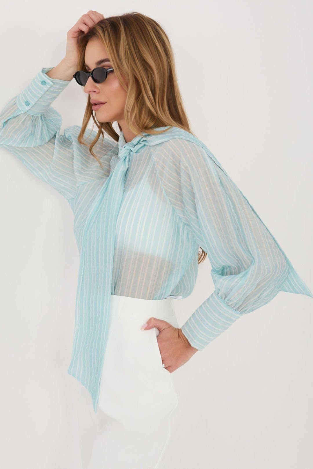 Love Lace Love Lace Aqua Striped Puff Sleeve Shirt