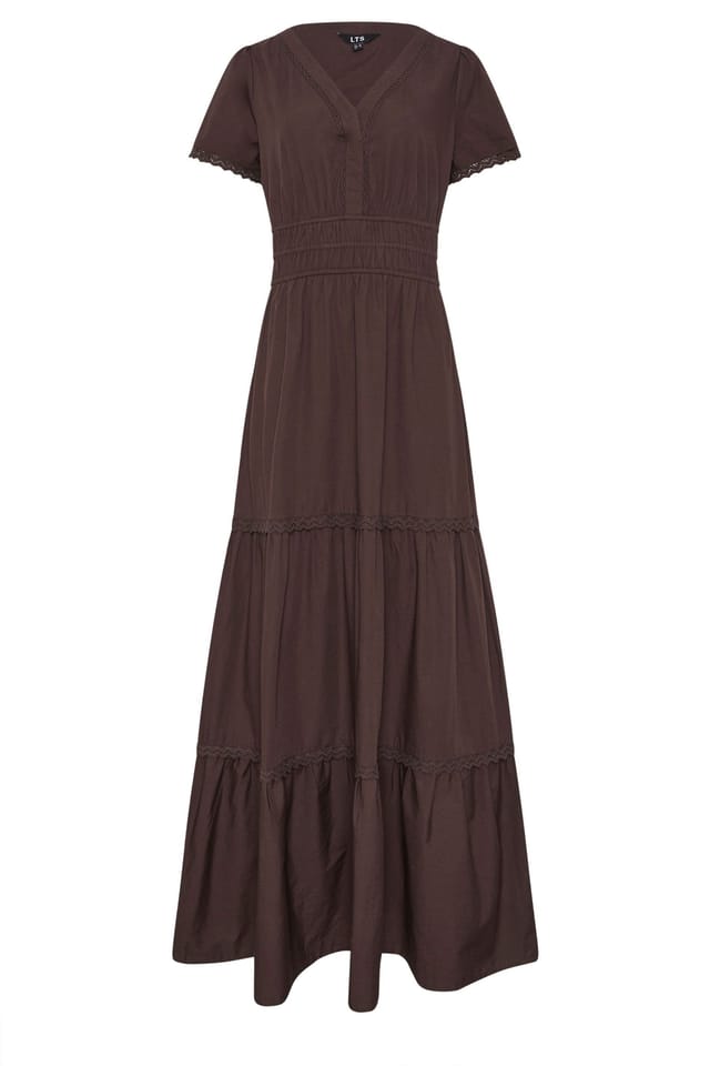 Long Tall Sally Long Tall Sally Women's Tall Lace Trim Tiered Maxi Dress in Chocolate - 2