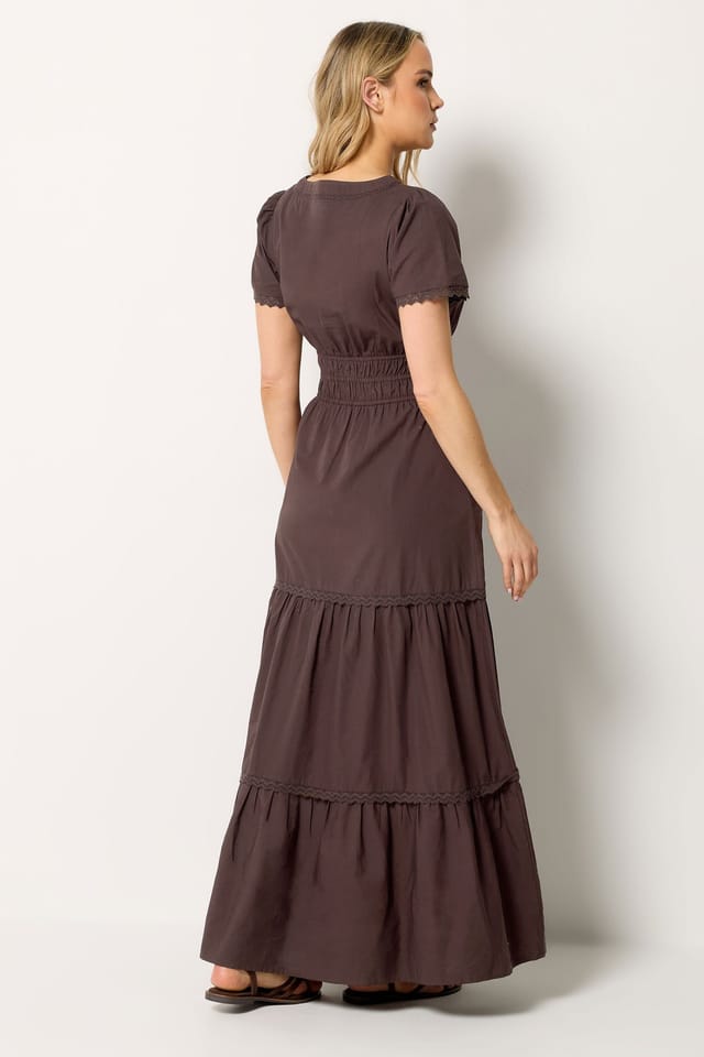 Long Tall Sally Long Tall Sally Women's Tall Lace Trim Tiered Maxi Dress in Chocolate - 3