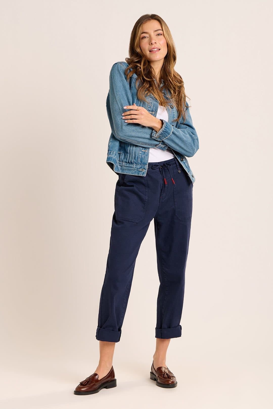 Brakeburn Brakeburn Navy Stretchy Turn-Up Trousers