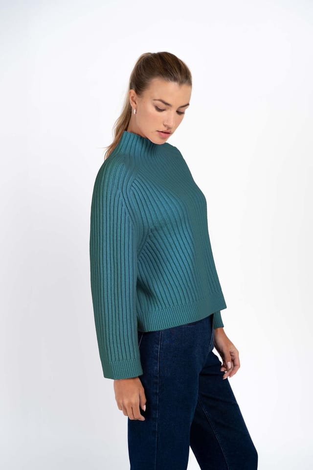 Kettlewell Kettlewell Women's Maeve Rib Knit Sweater in Turquoise - 3