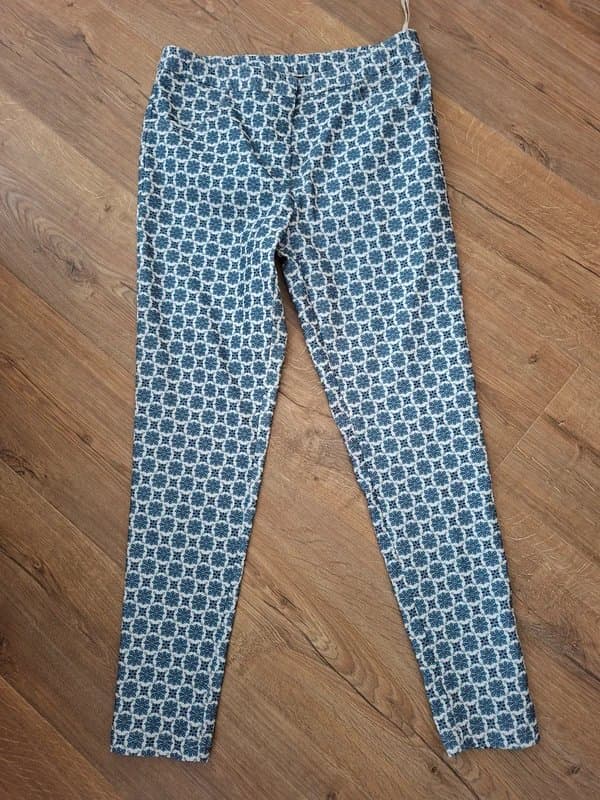 New Look New Look Stretch Capri Crop Jeggings Trousers Blue White Geometric Floral Sz 10