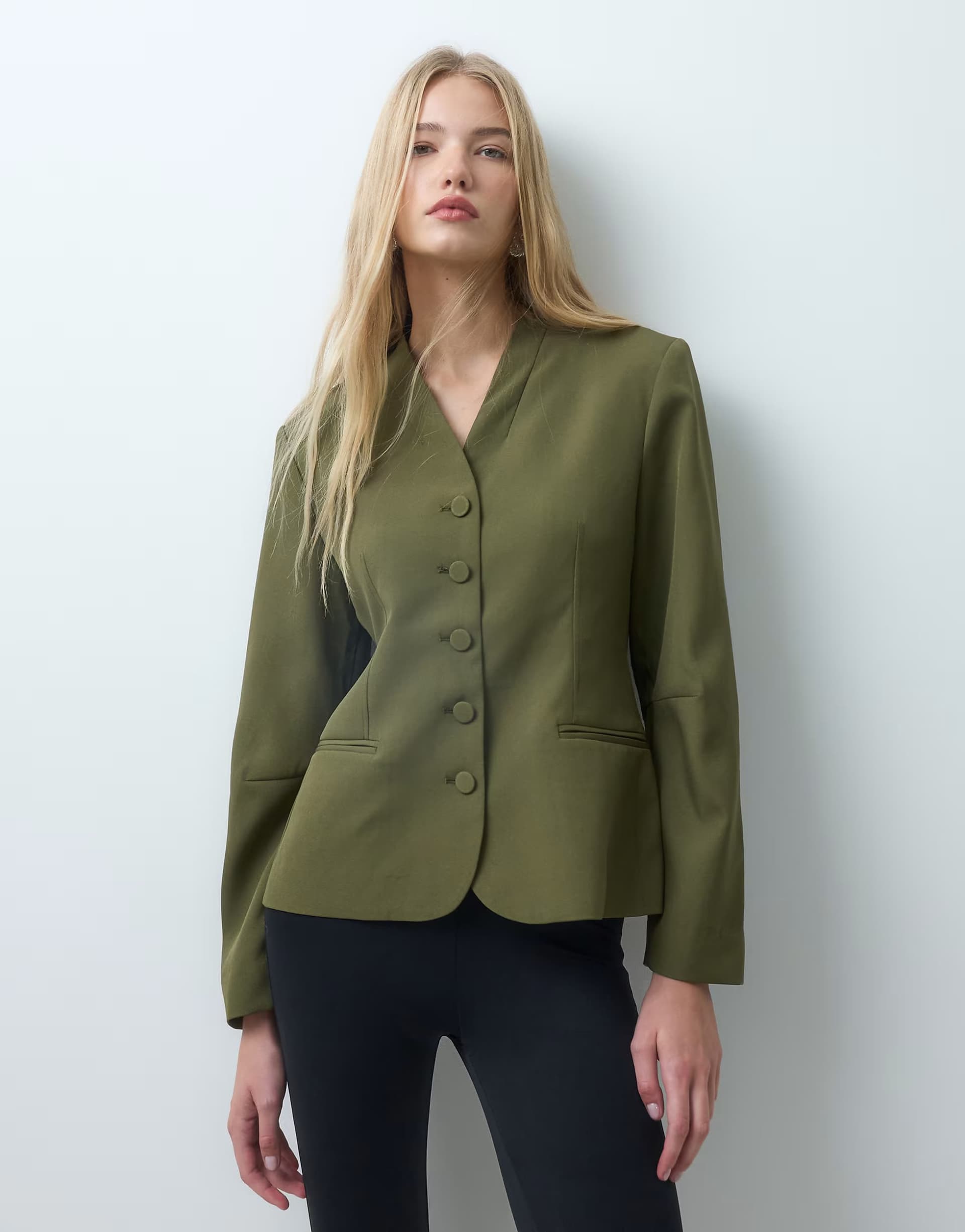 ASOS Vero Moda structured collarless blazer in green