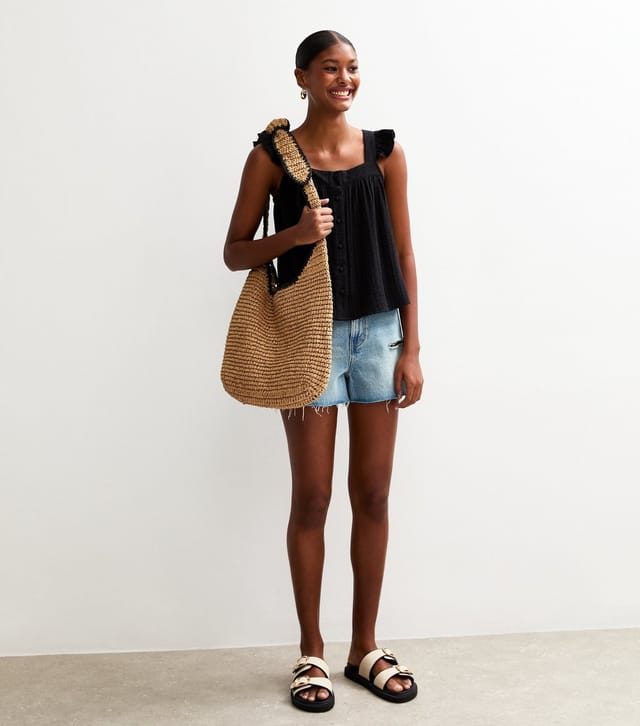 New Look Women's Black Frilly Sleeve Button Up Top New Look - 3