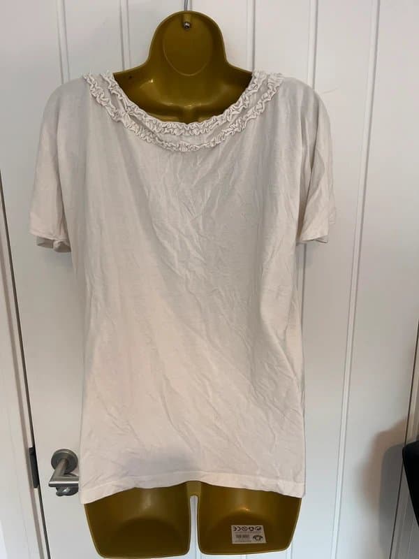 Marks & Spencer Cream white ruffle frill hem collar detail pleated ruched t shirt blouse top