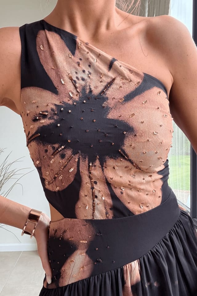 Style Cheat Style Cheat Women's Jasmine Embellished One-Shoulder Black Midi Dress - 2