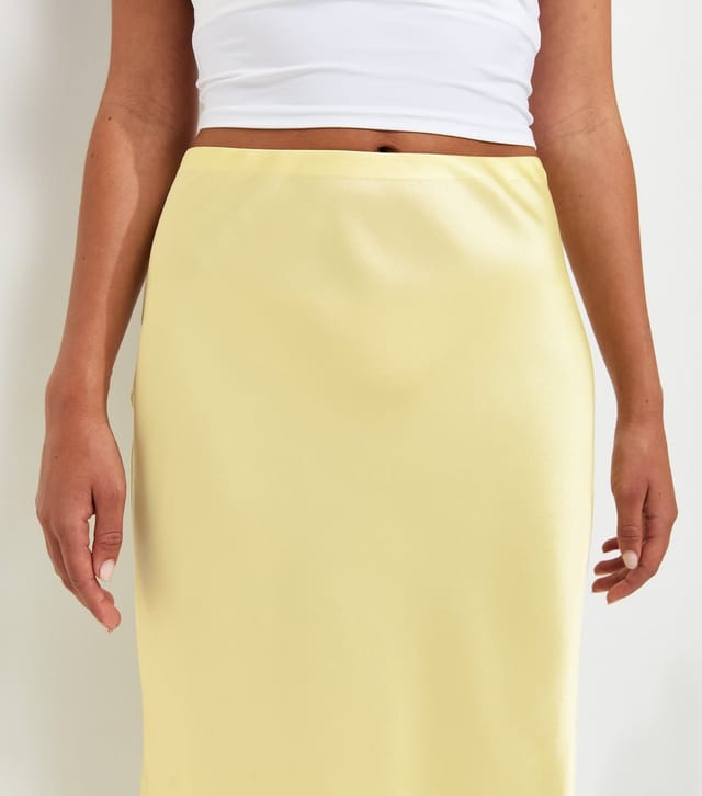 New Look Women's Light Yellow Satin Lace Asymmetric Midi Skirt New Look - 3