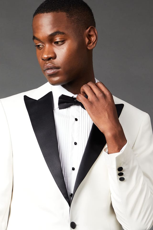 Burton Burton Men's White Tailored Fit Peak Collar Tuxedo Jacket - 2