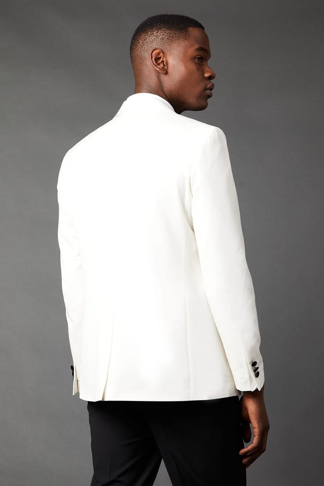 Burton Burton Men's White Tailored Fit Peak Collar Tuxedo Jacket - 3