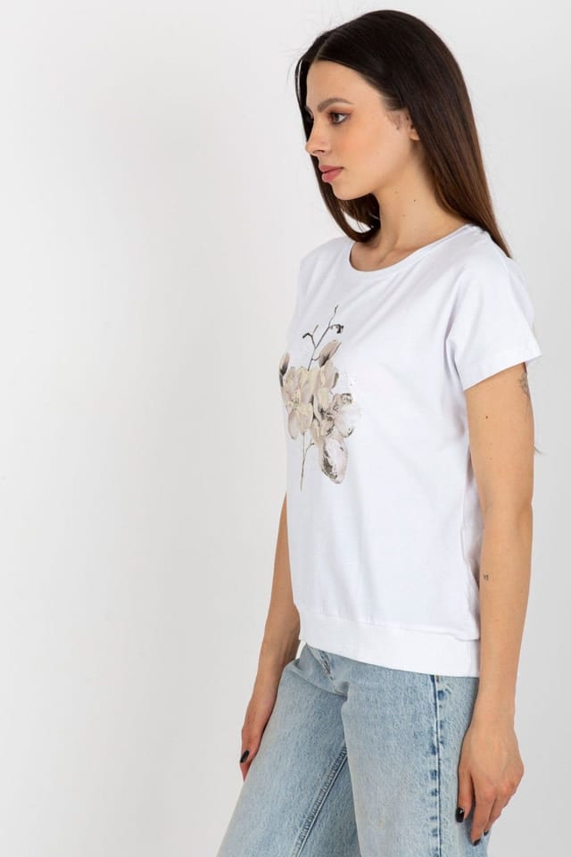 Love Lace Love Lace Women's Cotton Blouse Round Neck Short Sleeve Print in White - 2