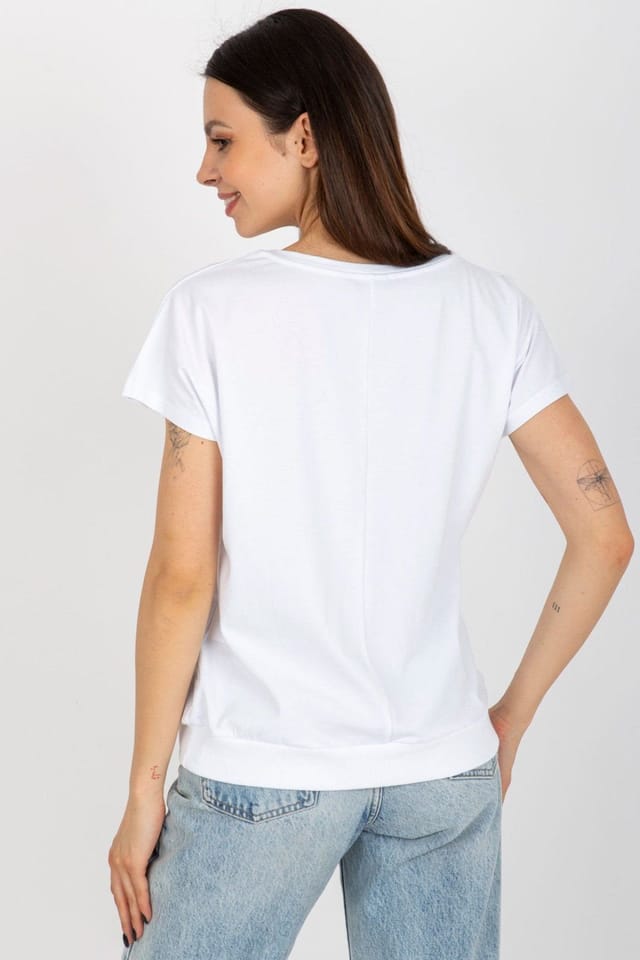 Love Lace Love Lace Women's Cotton Blouse Round Neck Short Sleeve Print in White - 3