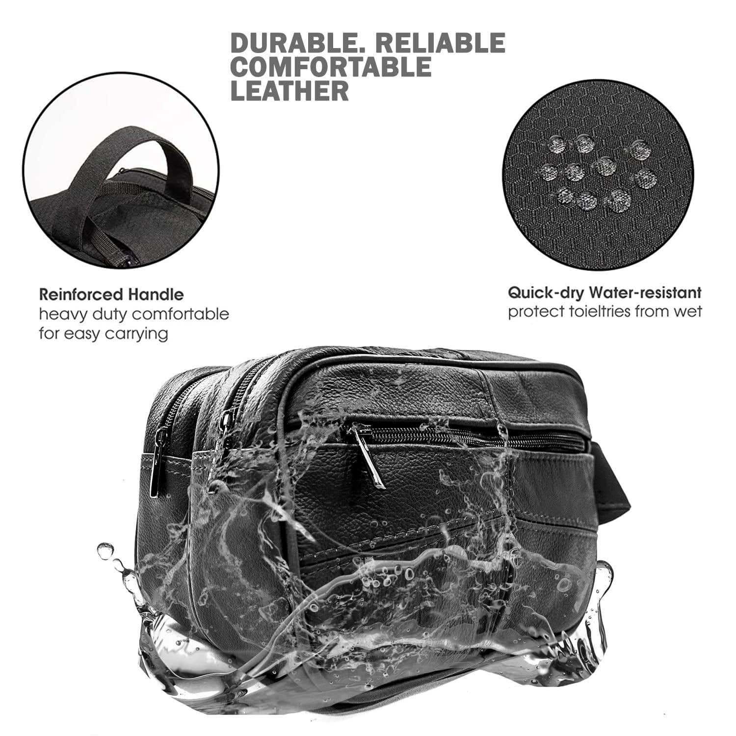 Woodland Leathers Woodland Leathers Men's Genuine Leather Wash Bag Travel Organizer Toiletry Bag in Black - 4