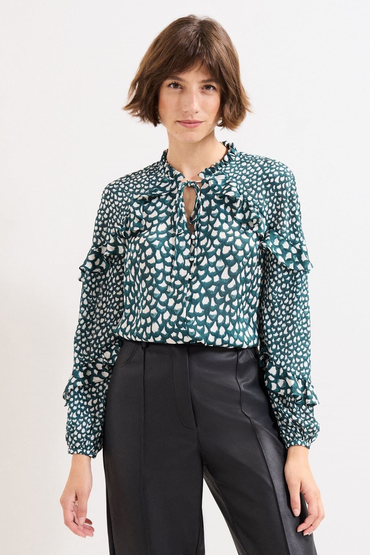 Phase Eight Phase Eight Teal Frill Blouse with Romantic Details