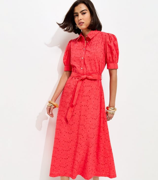 New Look Women's Coral Broderie Shirt Midi Dress New Look - 3