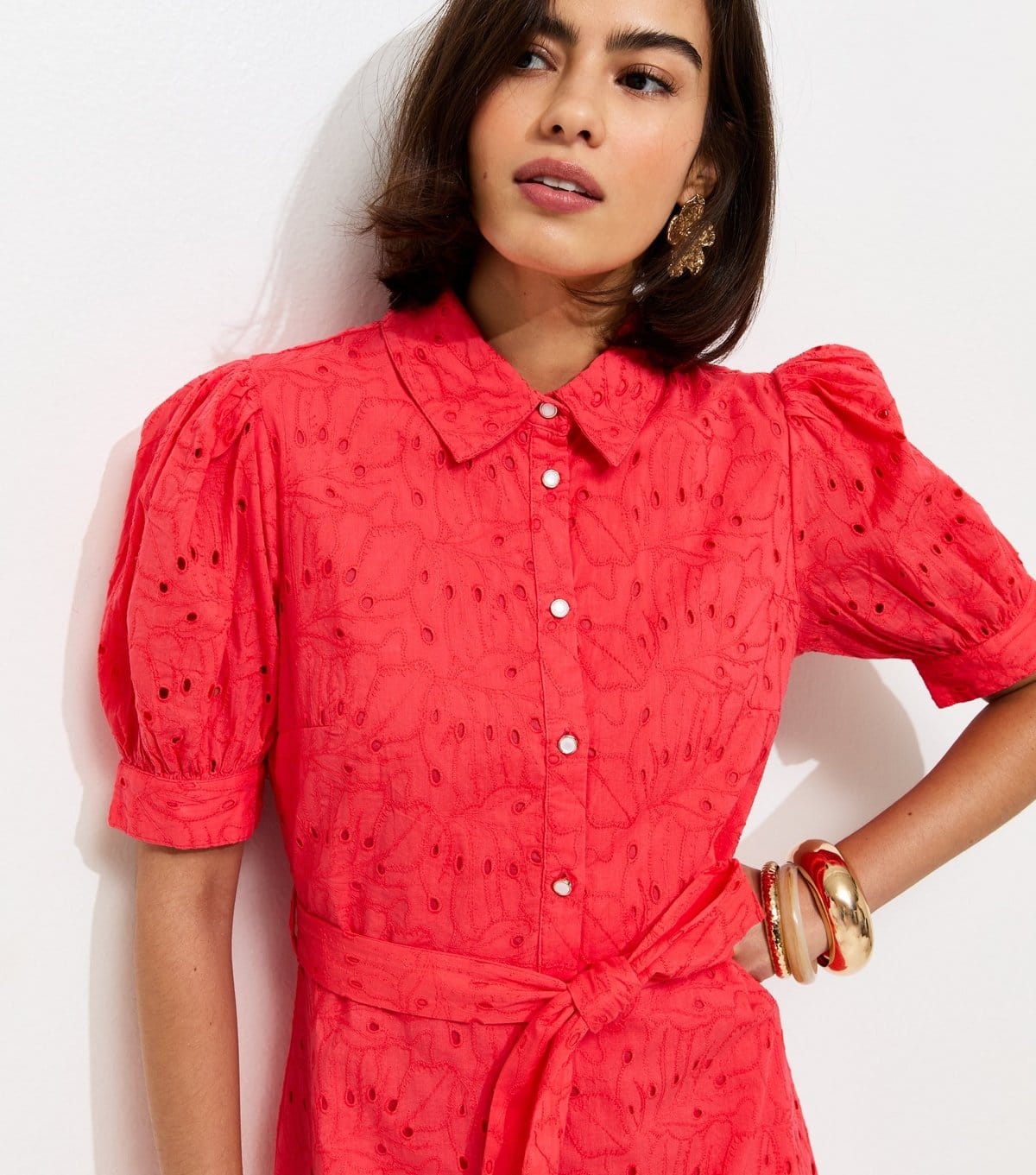 New Look Women's Coral Broderie Shirt Midi Dress New Look - 4