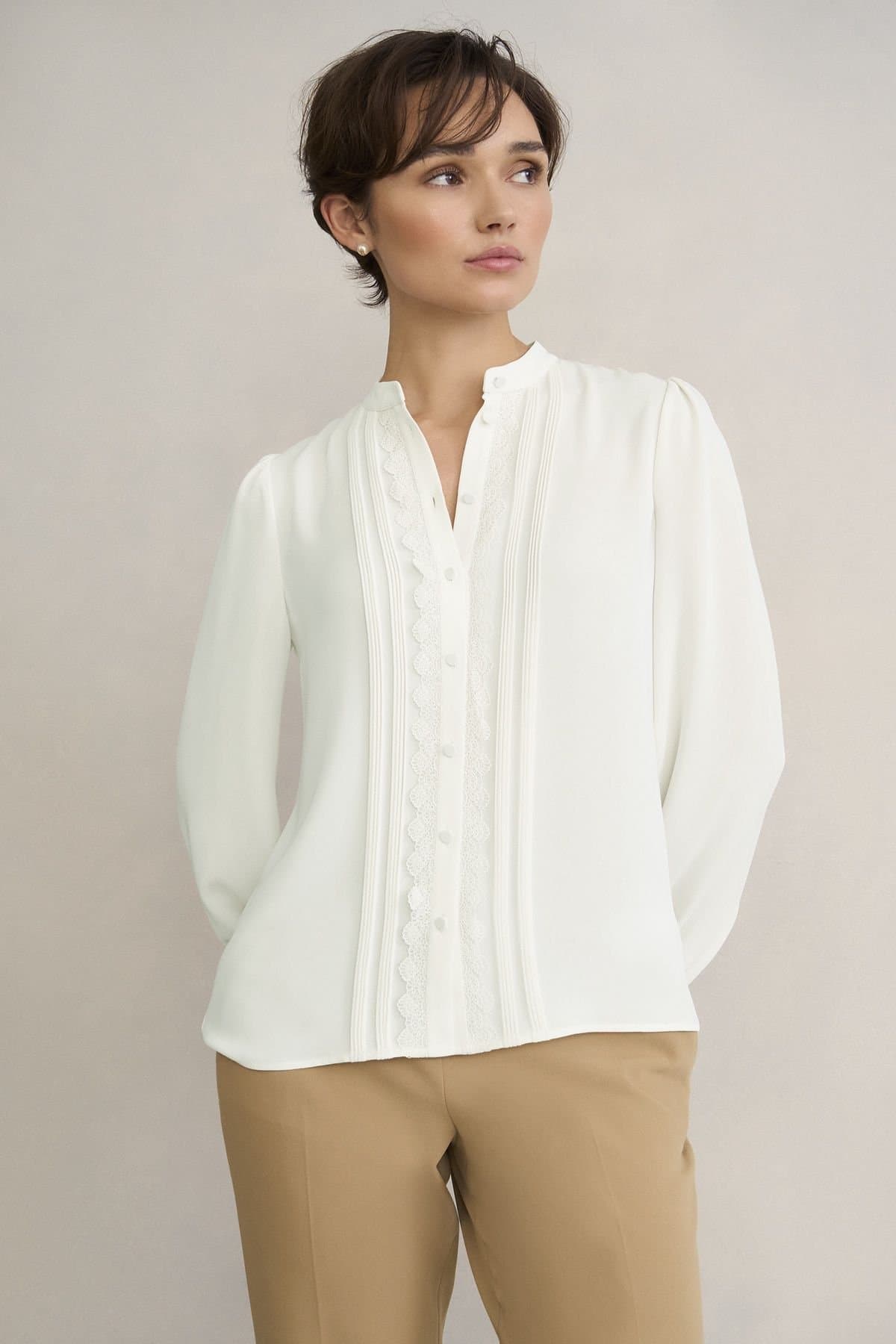 Hobbs London Hobbs London Off-White Lace Trim Blouse