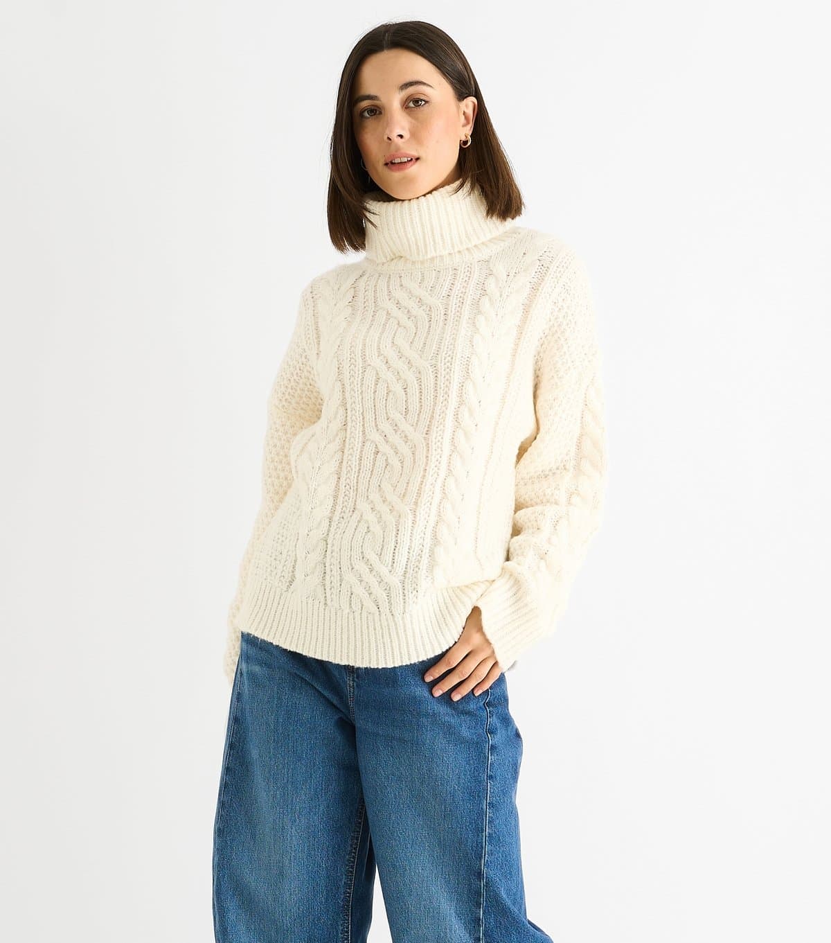 Gini London Women's Cream Cable Knit High Neck Jumper Gini London New Look