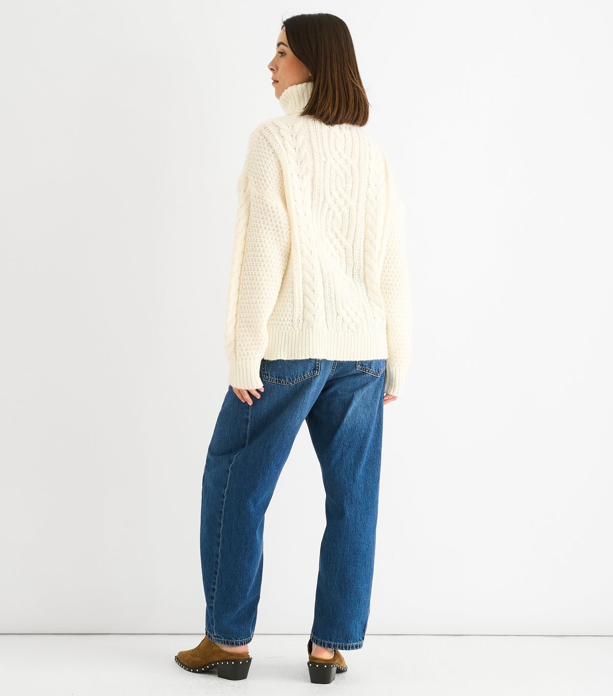 Gini London Women's Cream Cable Knit High Neck Jumper Gini London New Look - 4