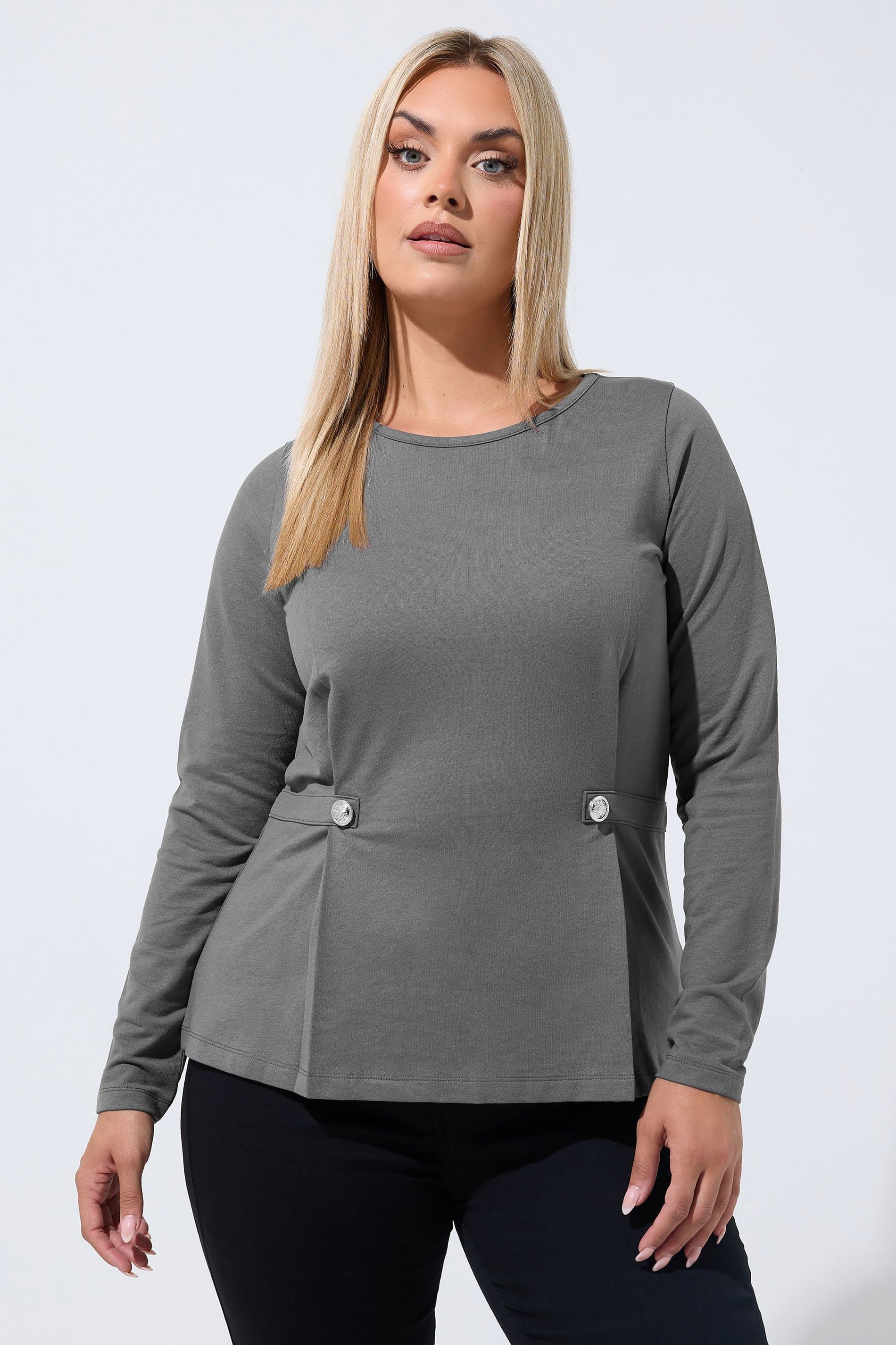 Limited Collection Plus Size Grey Button Waist Detail Top