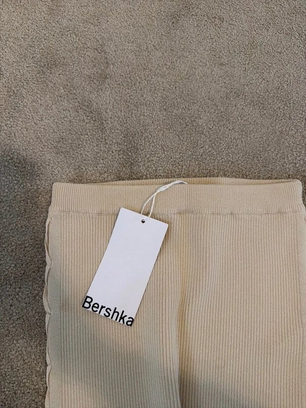 Bershka Beige Ribbed Side Split Skirt