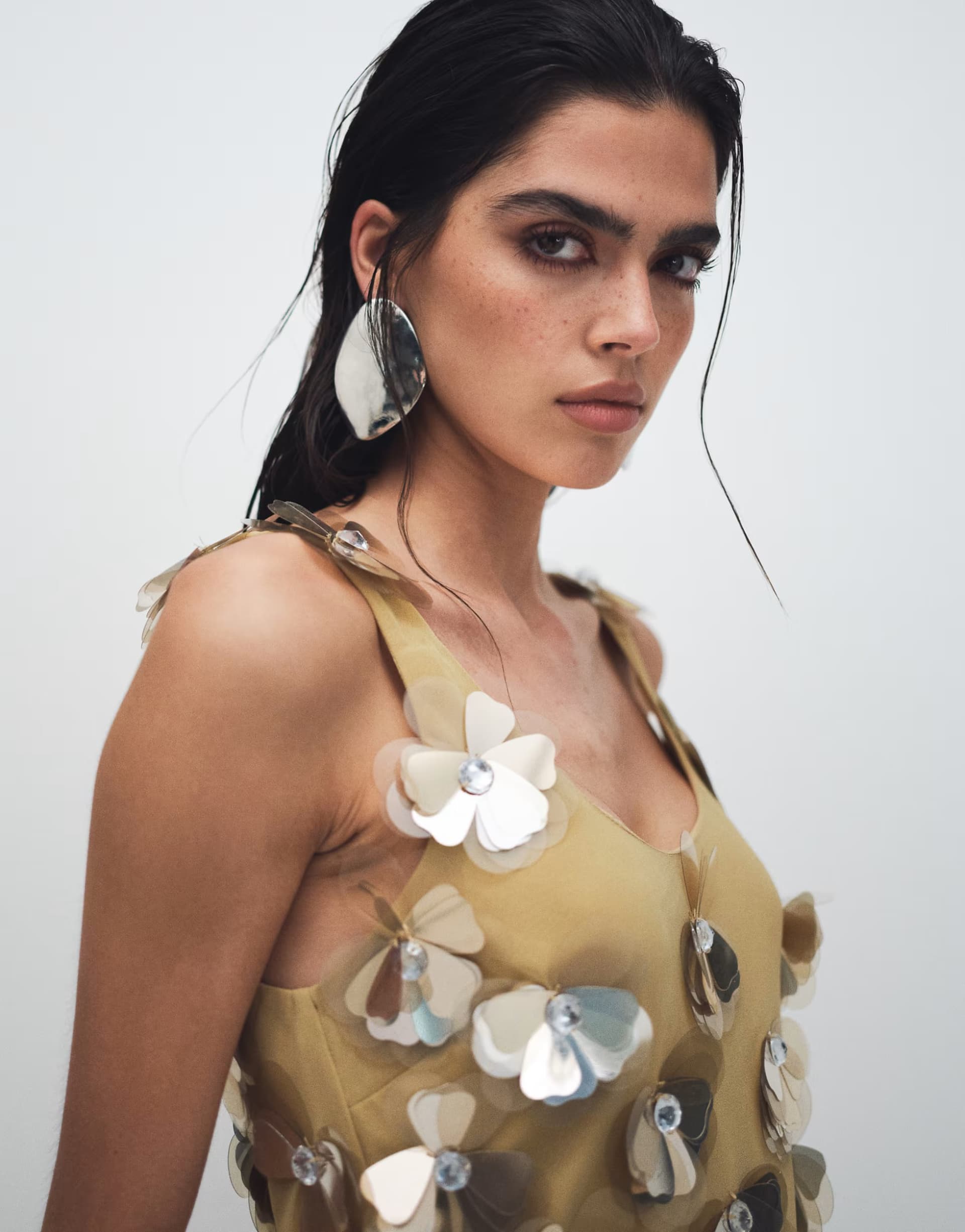 ASOS ASOS DESIGN 3D flower embellished scoop neck cami in gold