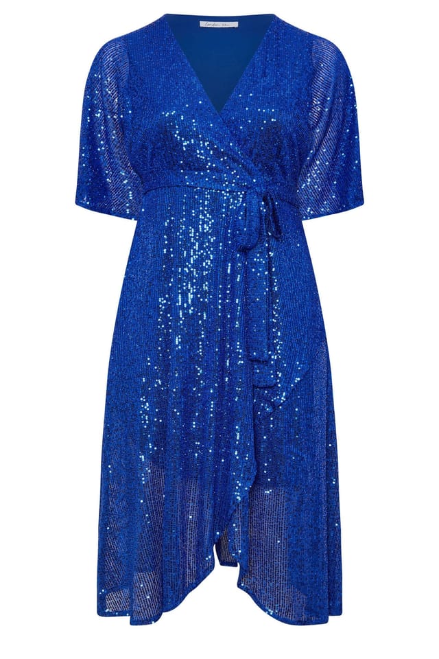 Yours Yours Women's Sequin Wrap Dress in Blue - 2