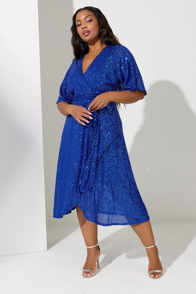 Yours Yours Women's Sequin Wrap Dress in Blue - 3
