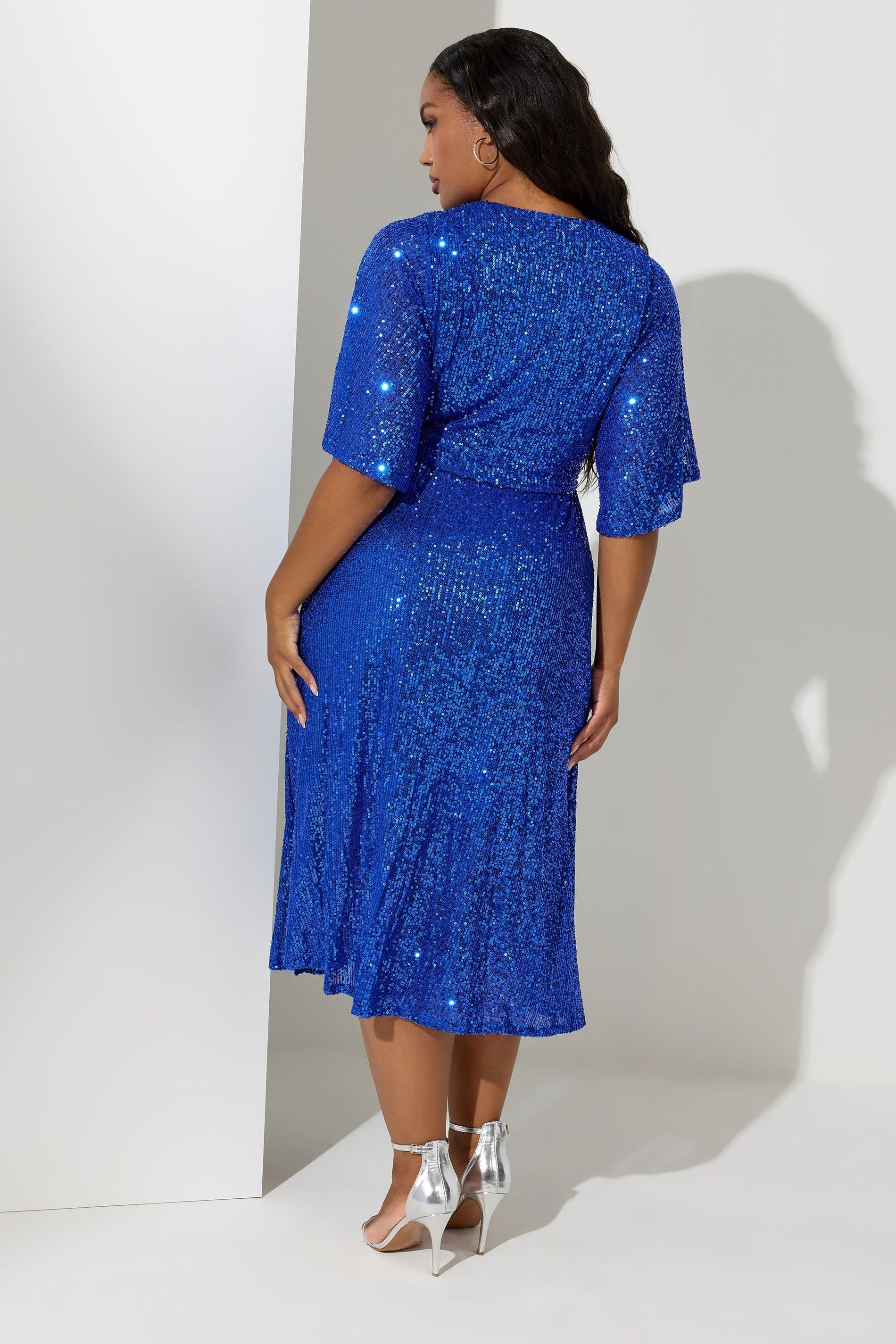 Yours Yours Women's Sequin Wrap Dress in Blue - 4