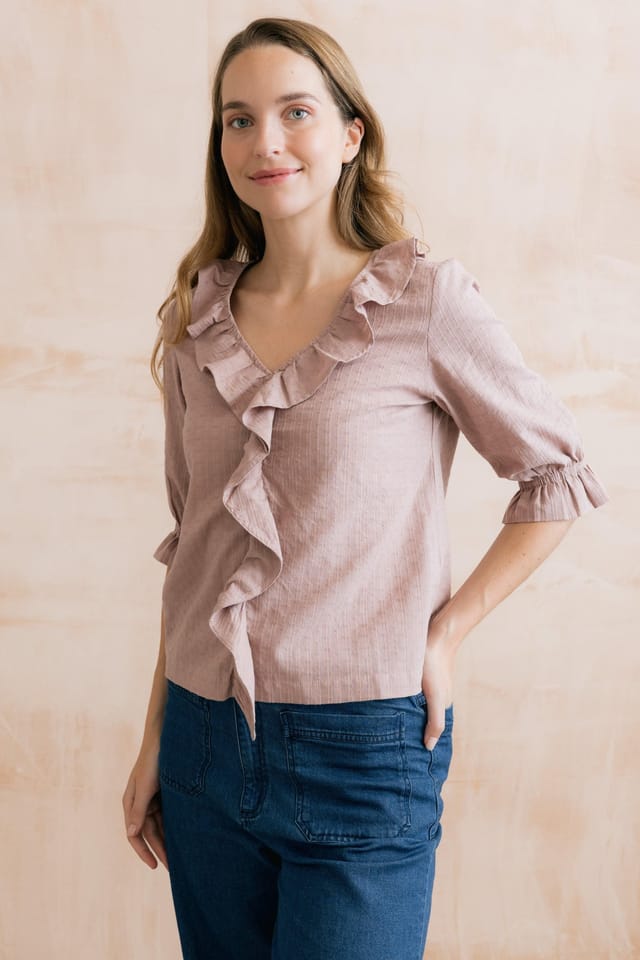 Lily & Me Lily & Me Women's May Embroidered Cotton Frill Blouse in Pink - 2