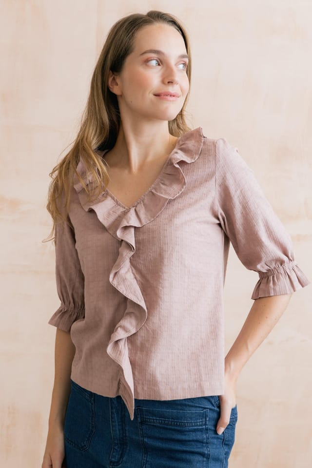 Lily & Me Lily & Me Women's May Embroidered Cotton Frill Blouse in Pink - 3