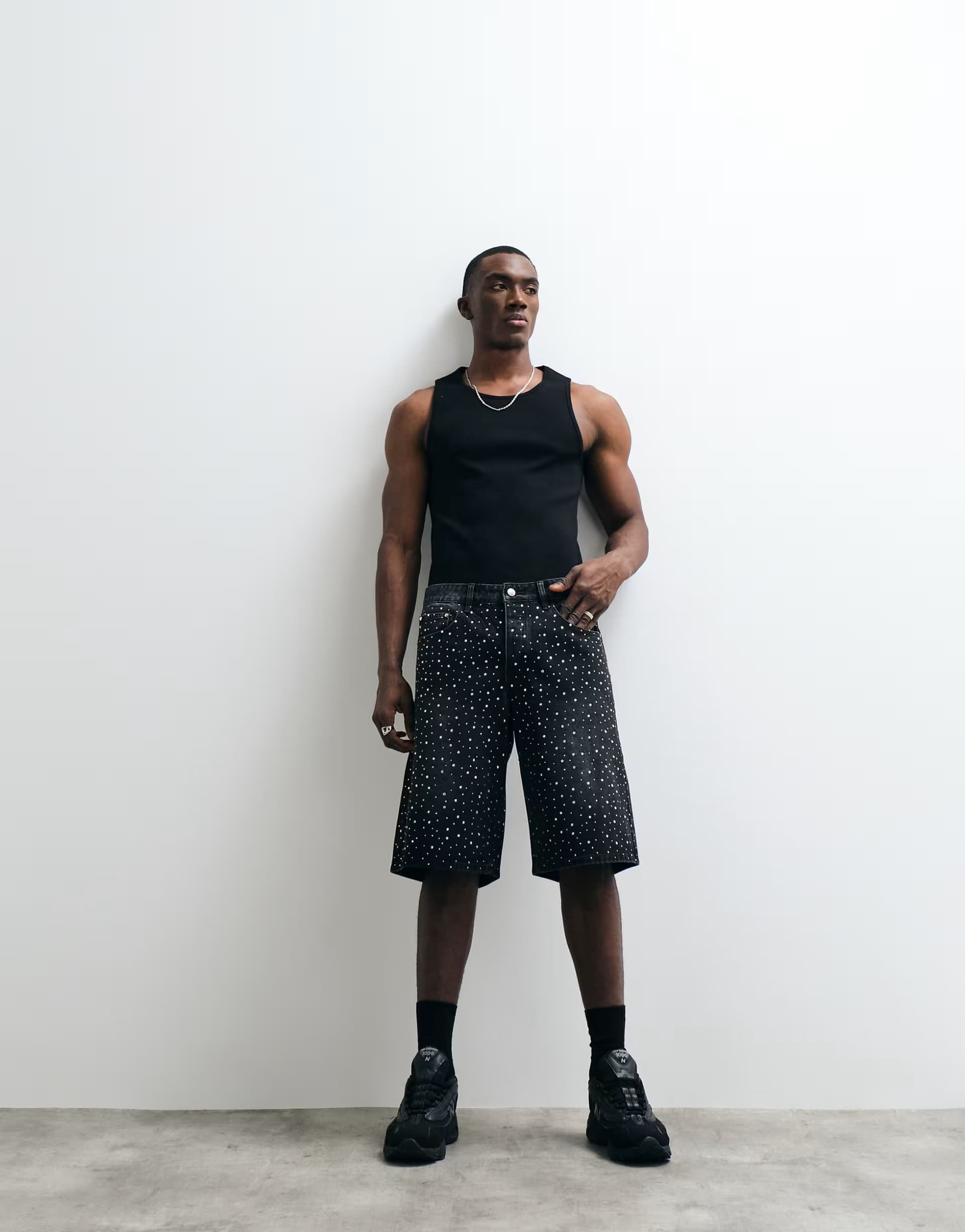 ASOS ASOS Rhinestone Embellished Jorts in Washed Black