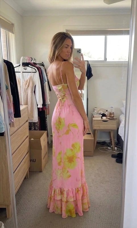 ASOS Design Pink Floral Print Maxi Dress