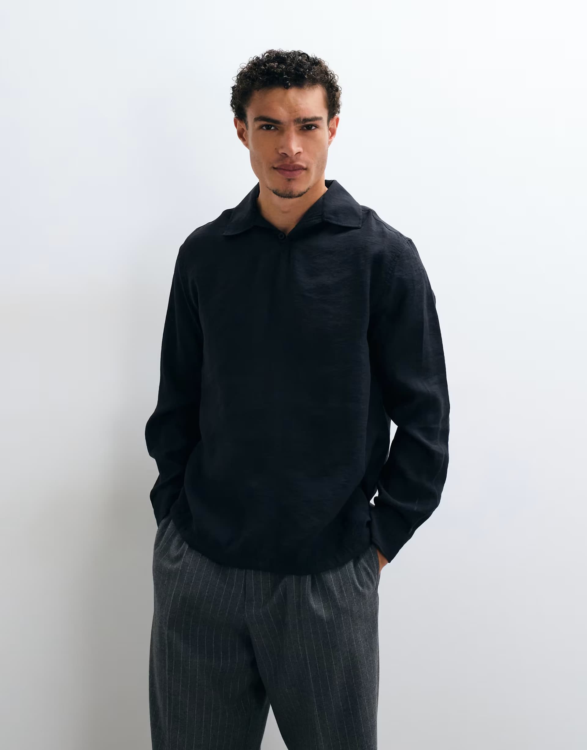 ASOS ASOS DESIGN relaxed overhead modal shirt in black
