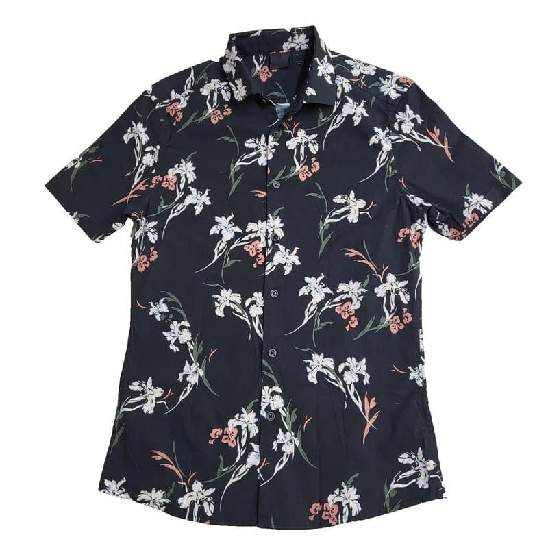 ASOS Asos Hawaiian Shirt Black White Floral Cotton Men's Size 2XS 34"