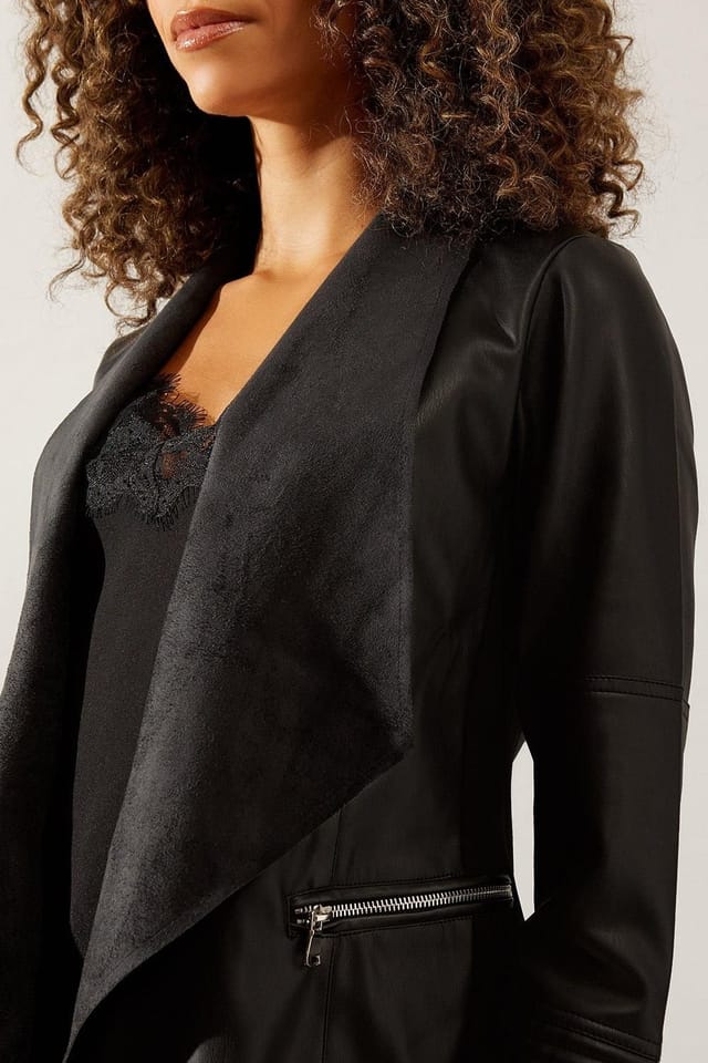 Wallis Wallis Women's Black Faux Leather Waterfall Jacket - 2