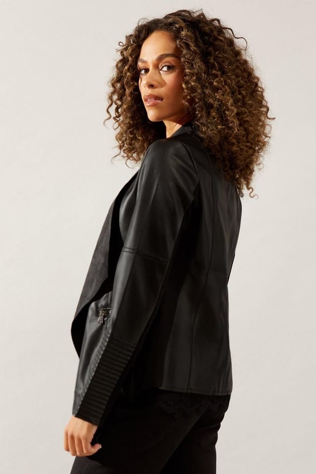 Wallis Wallis Women's Black Faux Leather Waterfall Jacket - 3