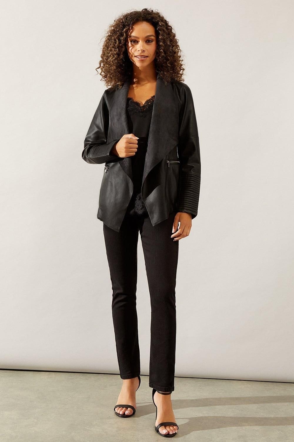 Wallis Wallis Women's Black Faux Leather Waterfall Jacket - 4