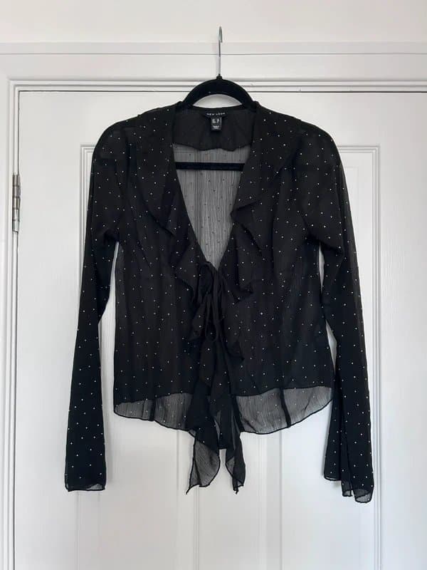 New Look New Look Embellished Tie Front Ruffle Sheer Top