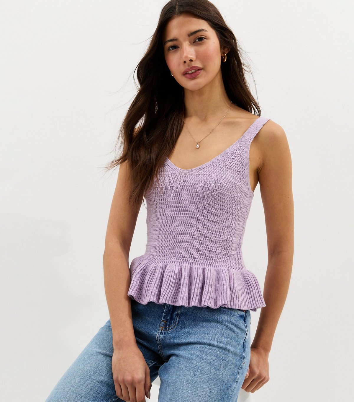 New Look Women's Lilac Cotton Rich Textured Knit Peplum Cami Vest New Look - 2
