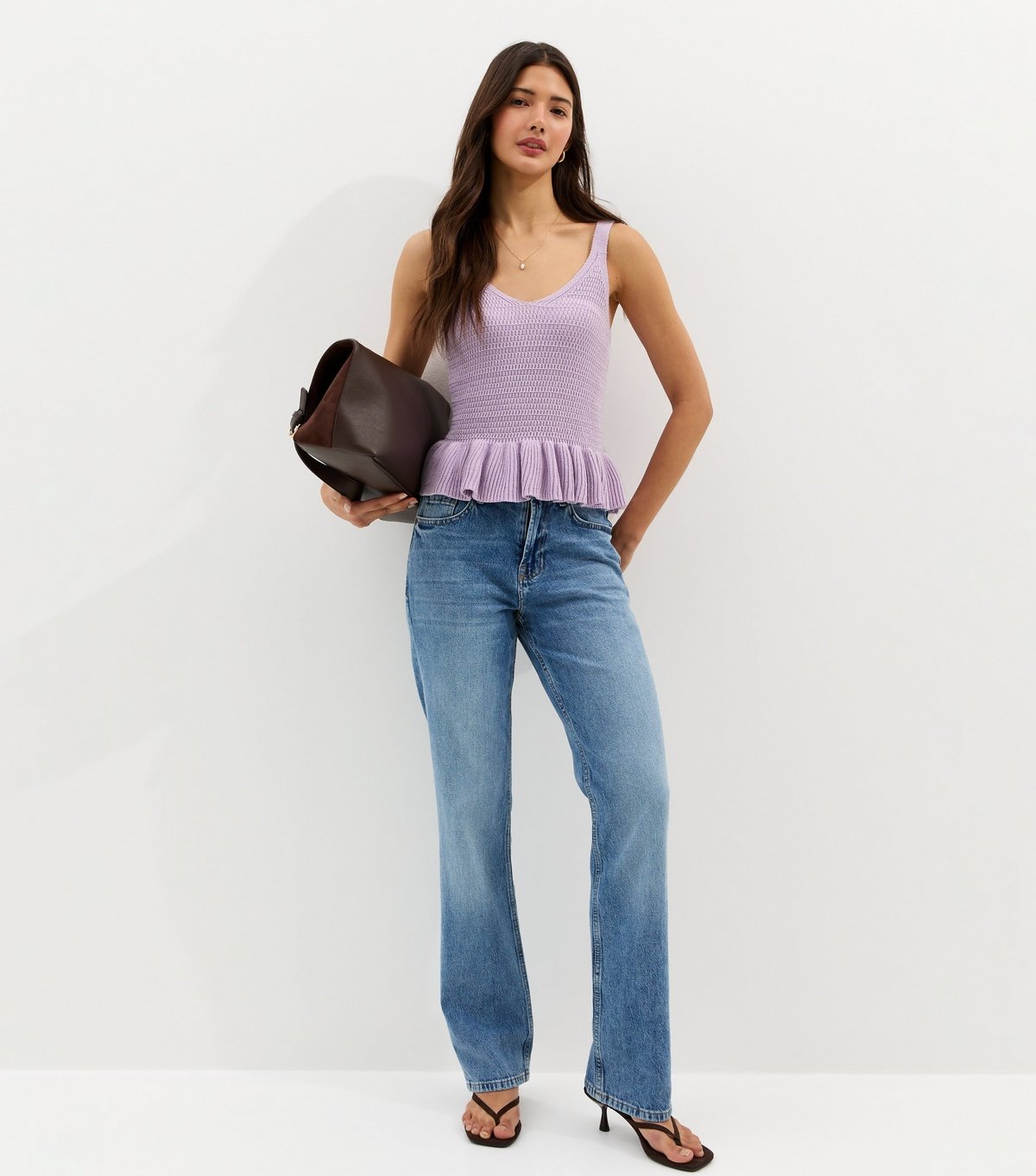 New Look Women's Lilac Cotton Rich Textured Knit Peplum Cami Vest New Look - 3