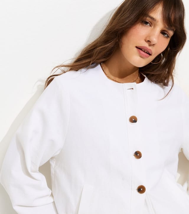 New Look Women's Tall White Linen Blend Button Through Bomber Jacket New Look - 2