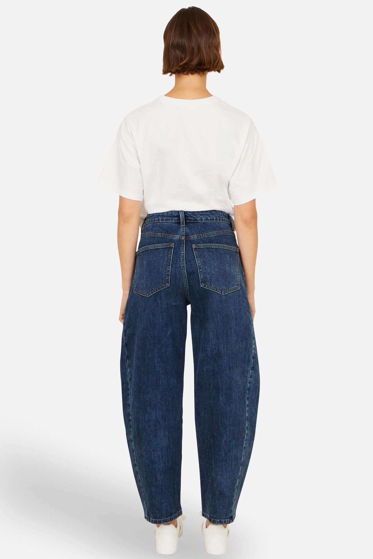 Yumi Yumi Women's Blue Denim Barrel Relaxed Fit Jeans in Dark Indigo - 3