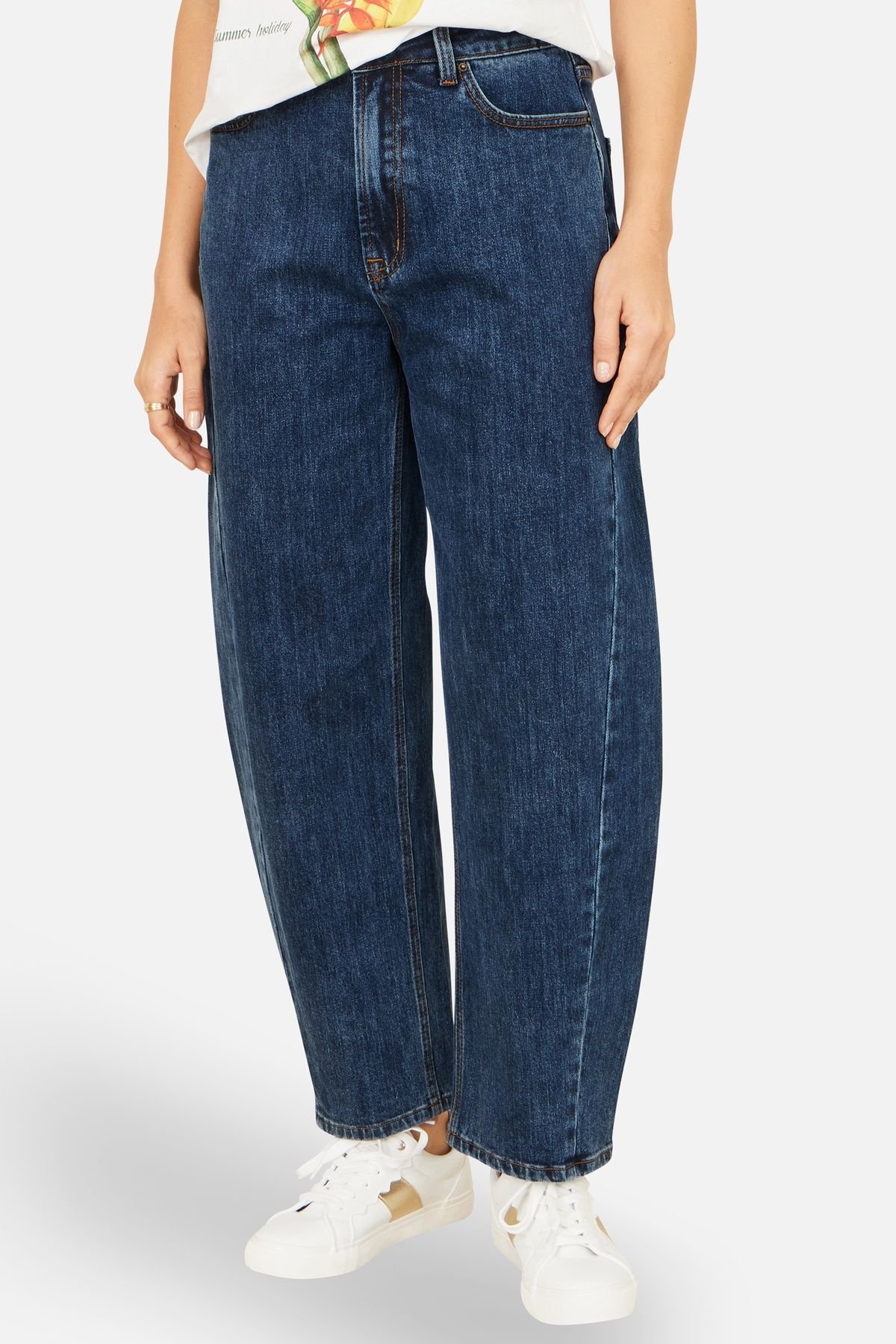 Yumi Yumi Women's Blue Denim Barrel Relaxed Fit Jeans in Dark Indigo - 4