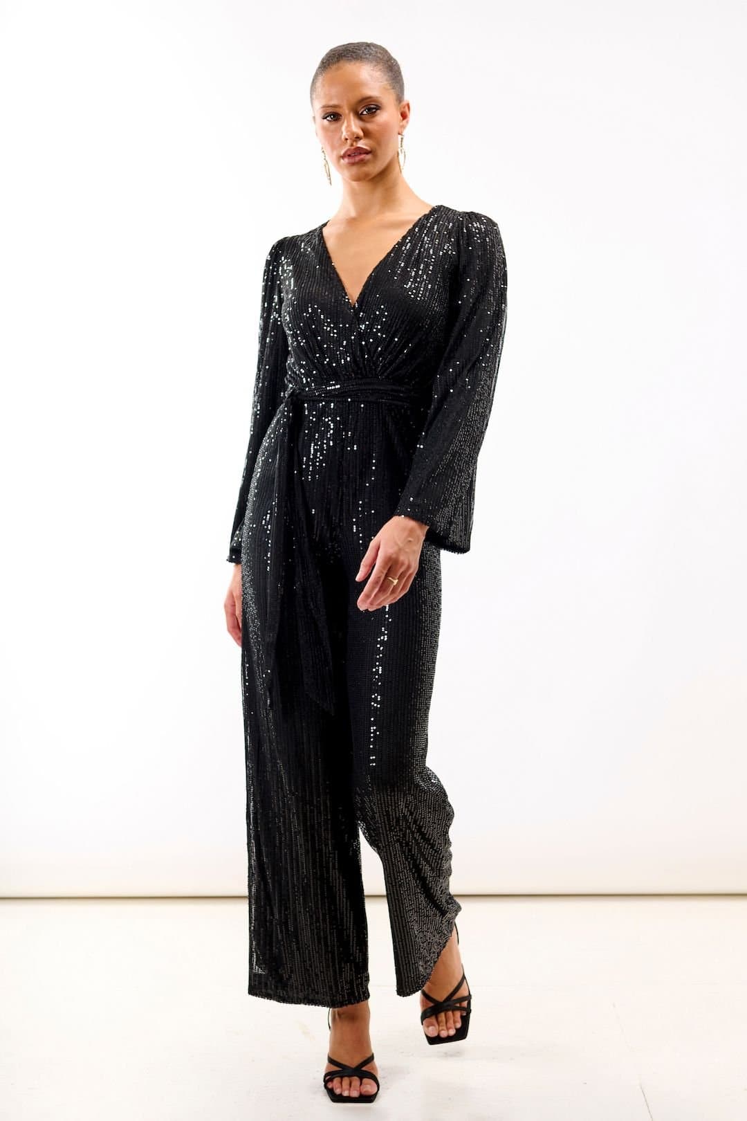 Needs No Label Needs No Label Women's Black Sequin Jersey Jumpsuit