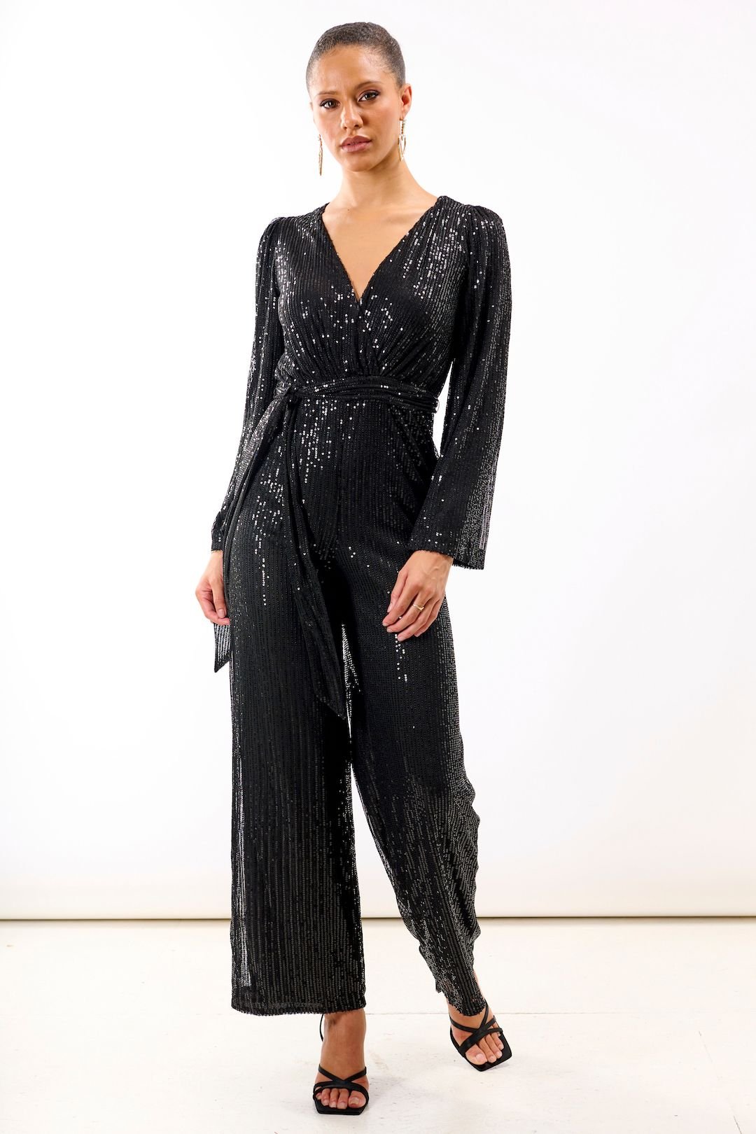 Needs No Label Needs No Label Women's Black Sequin Jersey Jumpsuit - 2
