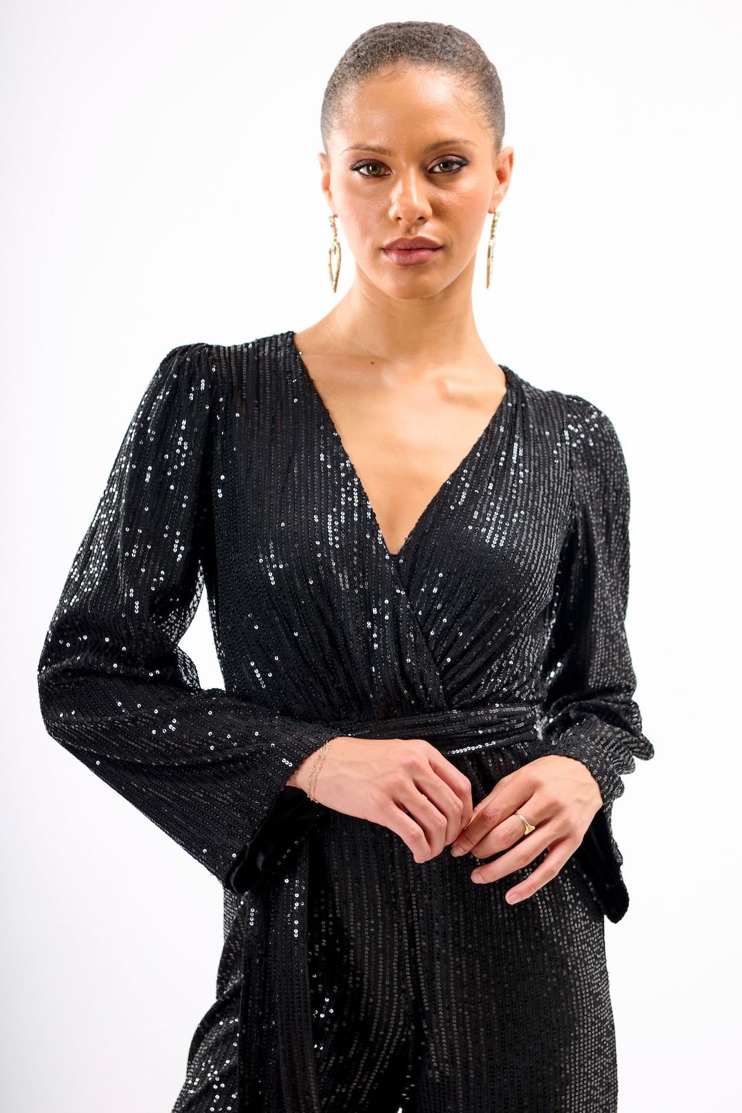 Needs No Label Needs No Label Women's Black Sequin Jersey Jumpsuit - 4