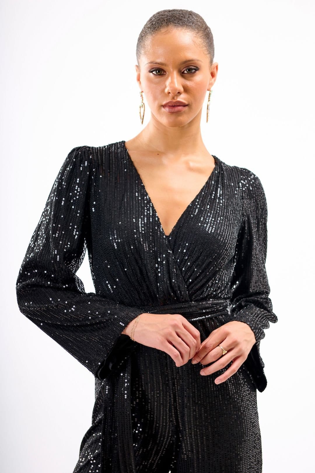 Needs No Label Needs No Label Women's Black Sequin Jersey Jumpsuit - 4