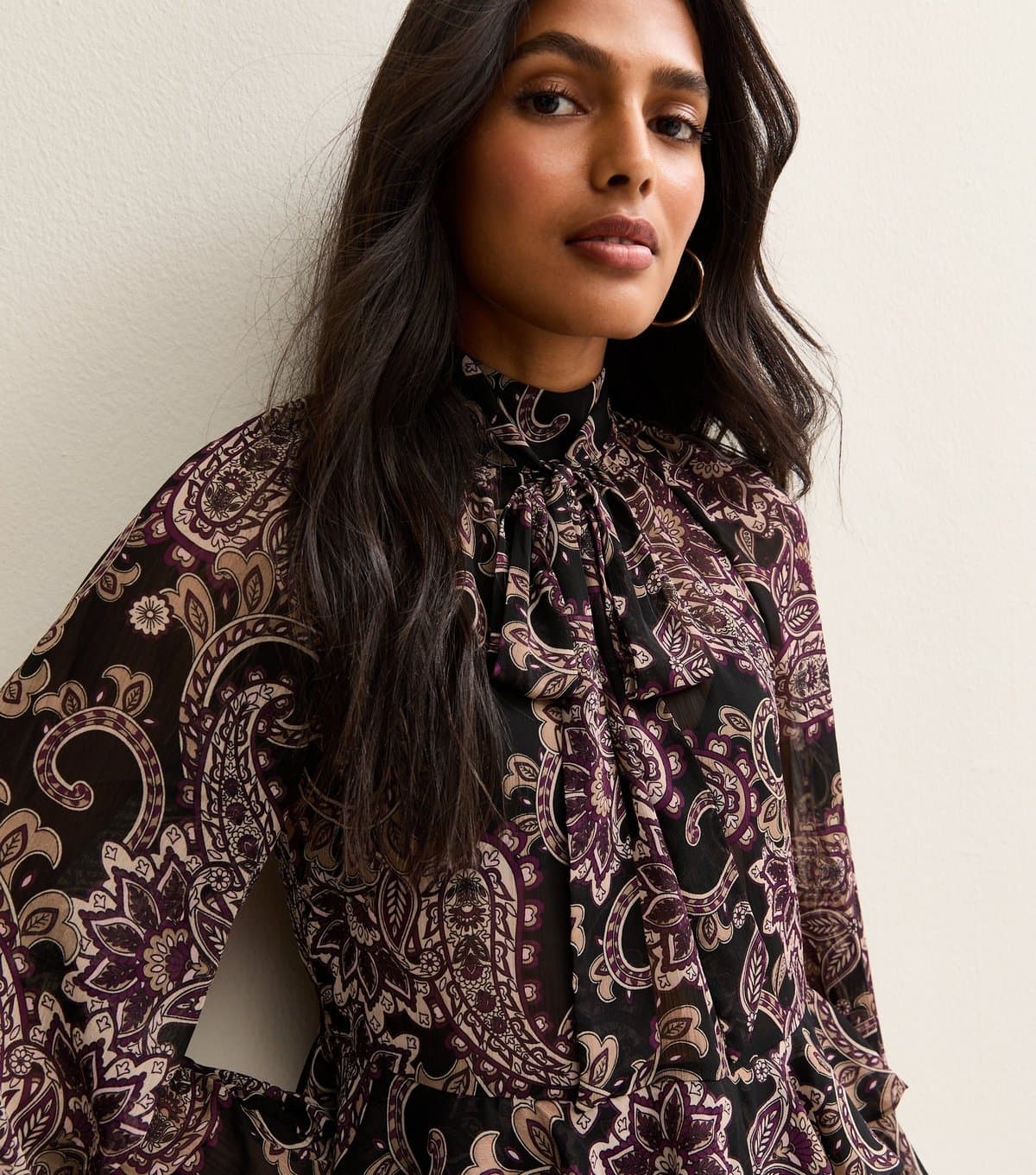 New Look New Look Black Paisley Long Sleeve Blouse